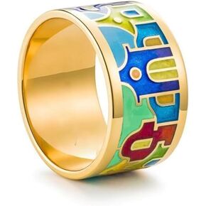 18k Gold Colored Enamel Drop Oil Patchwork Ring with Colorful Geometric Design, Single Body Gold Drop Glue Color Fashionable and Personalized Women's Ring Size 10