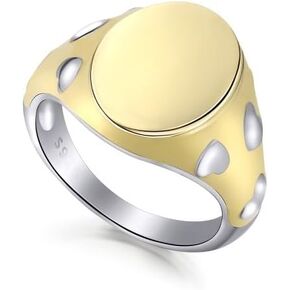 Signet Rings for Women White Gold Plated 925 Sterling Silver Statement Signet Ring Oval Heart Pinky Rings Womens Birthdays Valentine's Graduation Ring Gift for Teen Girls Girlfriend Wife