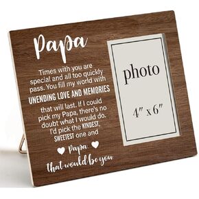 Papa Wooden Picture Frame from Grandson Granddaughter, Sentimental Grandpa Wood Photo Frame Gift for Father's Day Birthday Christmas, Tabletop and Wall Mounting, 4x6 Inch Photo