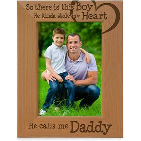 KATE POSH - So there is This boy He kinda stole my heart. He calls me Daddy. Engraved Natural Wood Picture Frame, Birthday, Best Dad Ever, New Dad Gifts (4x6-Horizontal)