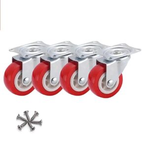 2 Inch Caster Wheels, Casters Set of 4Swivel Casters Wheels Set of 4 Plate Casters Heavy Duty Premium Polyurethane Wheels PU Anti-wear Smooth Casters Red (Free Screws) (2" No Brake)