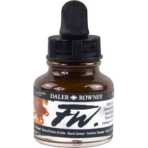 Daler-Rowney FW Acrylic Ink Bottle Burnt Umber - Versatile Acrylic Drawing Ink for Artists and Students - Permanent Calligraphy Ink - Archival Ink for Illustrating and More