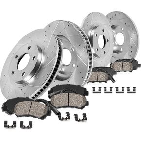 Callahan Front and Rear Brake Kit For Q5 Audi A4 A5 Allroad Drilled and Slotted Brake Rotors and Ceramic Brake Pads