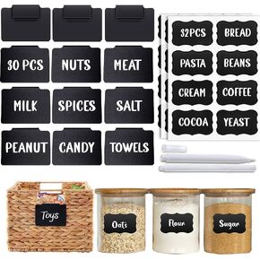Knowstyle 52 pc Basket Labels 18 Clip-On, 32 Chalkboard Labels & 2 Chalk Markers for Organizing Storage Bins