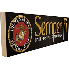 Semper Fi Wood Sign. US Marine Corps Gifts for Men or Women. USMC Semper Fi Armed Forces Official United States American Military Veteran Retire Decorative, 3.5"x 12", Thick Maple. Made in USA.