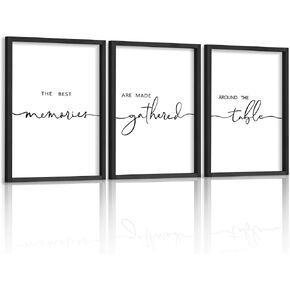 Houmury Set of 3 Framed Wall Art Memories Around the Table Farmhouse Wall Decor 11"x14" Kitchen Wall Decor for Dining Room Decor Wood Signs (Brown, 11 * 14")