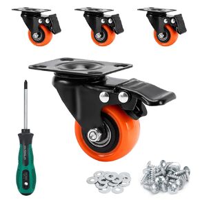 5 inch Swivel Caster Wheels with Screws Heavy Duty 1800 LBS Capacity with Safety Dual Caster, 4 Pack All with Brake No Noise Lockable Wheels (Free Screws and Spanner)