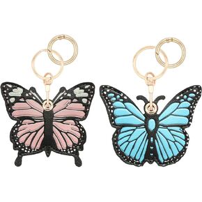 2 Pack for Airtag Cute Keychain Holder for Women, Kawaii Leather Butterfly Key Ring Hidden Case Cover