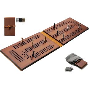 Jeereal Travel Cribbage Board Game Leather & Solid Bambo-Wood Pocket Sized Tiny Card Game Board (Bamboo|3 Tracks)