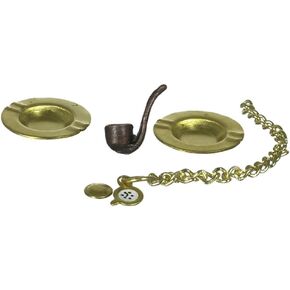 Dollhouse Miniature Smoking Set - Pipe, Watch, Ashtrays