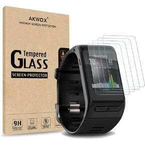 AKWOX (Pack of 4) Tempered Glass Screen Protector for Garmin Vivoactive HR, [0.3mm 2.5D High Definition 9H] Premium Clear Screen Protective Film for Garmin Vivoactive HR