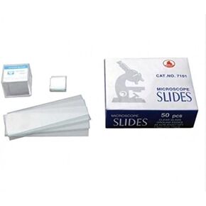 Amscope BS-50P-S100 50pc Pre-Cleaned Blank Ground Edge Glass Microscope Slides and 100pc Pre-Cleaned Square Glass Cover Slips Coverslips