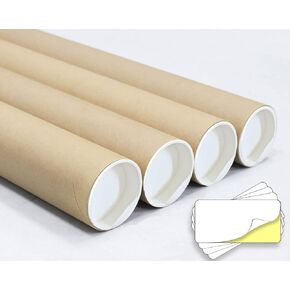 4-Pack Cardboard Mailing Tubes (2"x15") with 4 Adhesive Blank Labels - Secure Shipping and Storage for Documents, Blueprints, Posters, & Artwork (4 Tubes, 4 Labels)
