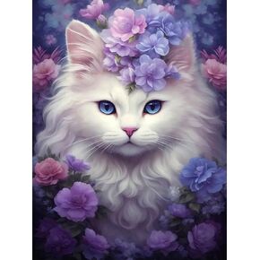 WSLWXSHM Diamond Painting Kits for Adults, Cat Round Full Drill Diamond Art Kits, 5D DIY Paint with Diamonds Crafts for Home Wall Decoration Gifts 12×16Inch