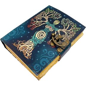 Blank Spell Book Of Shadows Journal With Lock Clasp Prop Vintage Handmade Leather Diary Embossed Prayer Pagan Antique Witchcraft Wiccan Notebook Daily (7x5 Inch)