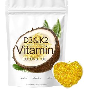 D3 K2 Vitamin 10000 IU, Vitamin D3 K2 Softgels, 10000 IU VIT D3 + 200 MCG Vitamin K2, Vitamin D3 K2 Coconut Oil Softgels 300 Gels
