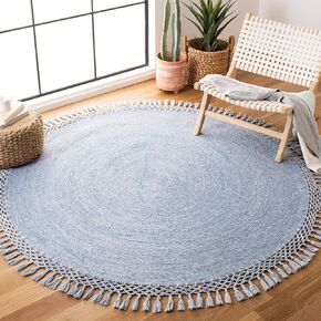 SAFAVIEH Sahara Collection 3' Round Beige SAH490A Handmade Boho Tassel Area Rug