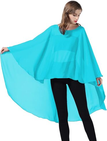 BEAUTELICATE High Low Shawl Chiffon Capelets Wedding Bridal Cape Sheer Overlay Poncho Stole For Women in Kuwait