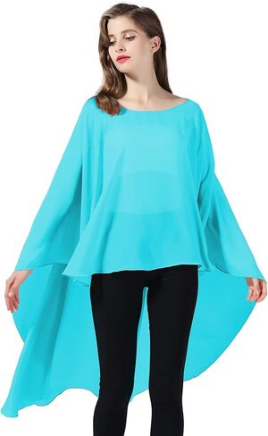 BEAUTELICATE High Low Shawl Chiffon Capelets Wedding Bridal Cape Sheer Overlay Poncho Stole For Women in Kuwait