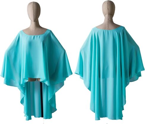 BEAUTELICATE High Low Shawl Chiffon Capelets Wedding Bridal Cape Sheer Overlay Poncho Stole For Women in Kuwait