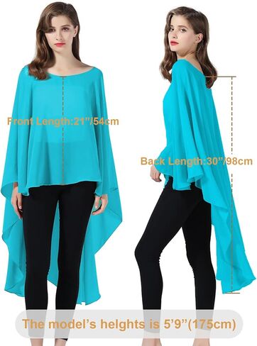 BEAUTELICATE High Low Shawl Chiffon Capelets Wedding Bridal Cape Sheer Overlay Poncho Stole For Women in Kuwait