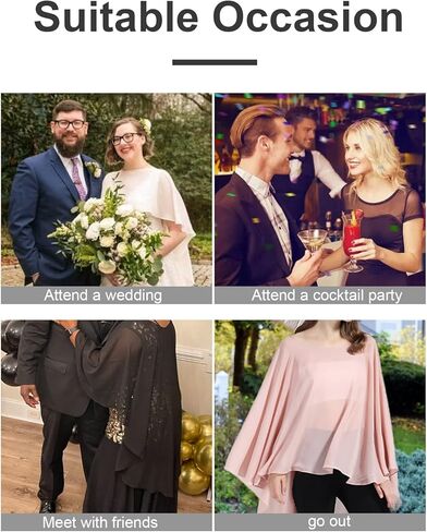BEAUTELICATE High Low Shawl Chiffon Capelets Wedding Bridal Cape Sheer Overlay Poncho Stole For Women in Kuwait