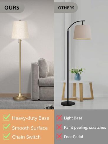 Meisoda Gold Floor Lamp, 9W 3 CCT Dimmable Standing Lamp with 2 Linen Lamp Shades and Pull Chain for Living Room, Bedroom, Office, 58" to 65" Adjustable Height, Modern Brushed Bronze Design in Kuwait