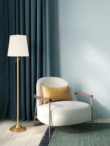 Meisoda Gold Floor Lamp, 9W 3 CCT Dimmable Standing Lamp with 2 Linen Lamp Shades and Pull Chain for Living Room, Bedroom, Office, 58" to 65" Adjustable Height, Modern Brushed Bronze Design in Kuwait