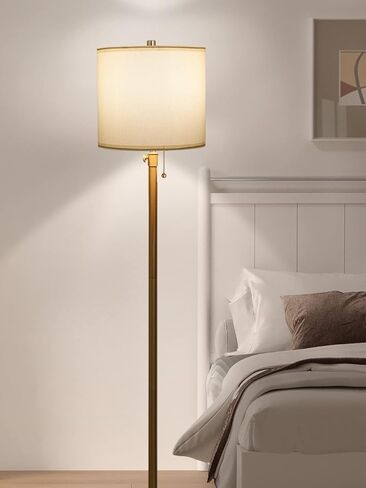 Meisoda Gold Floor Lamp, 9W 3 CCT Dimmable Standing Lamp with 2 Linen Lamp Shades and Pull Chain for Living Room, Bedroom, Office, 58" to 65" Adjustable Height, Modern Brushed Bronze Design in Kuwait