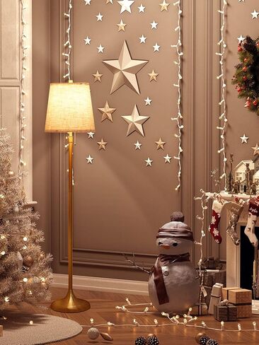 Meisoda Gold Floor Lamp, 9W 3 CCT Dimmable Standing Lamp with 2 Linen Lamp Shades and Pull Chain for Living Room, Bedroom, Office, 58" to 65" Adjustable Height, Modern Brushed Bronze Design in Kuwait