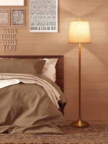 Meisoda Gold Floor Lamp, 9W 3 CCT Dimmable Standing Lamp with 2 Linen Lamp Shades and Pull Chain for Living Room, Bedroom, Office, 58" to 65" Adjustable Height, Modern Brushed Bronze Design in Kuwait