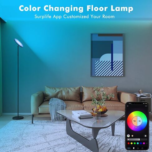 Smart RGB Floor Lamp 24W/2000LM Standing Bright Tall LED Sky Floor Lamp with Remote Dimmable Color Changing Modern Black Pole Touch Control Torchiere Stand Up Lamp Warm for Living Room Bed Room Office in Saudi Arabia