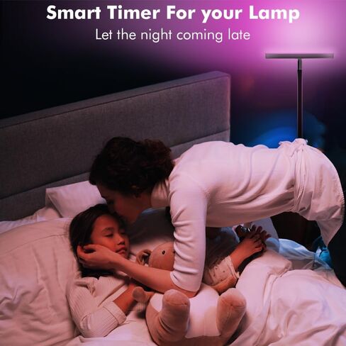 Smart RGB Floor Lamp 24W/2000LM Standing Bright Tall LED Sky Floor Lamp with Remote Dimmable Color Changing Modern Black Pole Touch Control Torchiere Stand Up Lamp Warm for Living Room Bed Room Office in Saudi Arabia