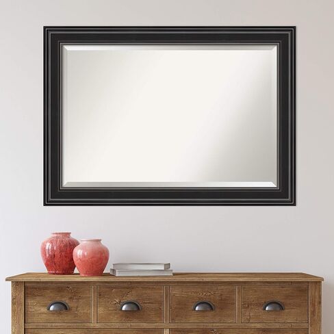 Amanti Art Bathroom Mirror, Colonial Black Wall Mirror for use as Bathroom Vanity Mirror Over Sink (30 x 42 in.) Beveled Mirror, Black Mirror, Traditional Mirror from WI, USA in Saudi Arabia
