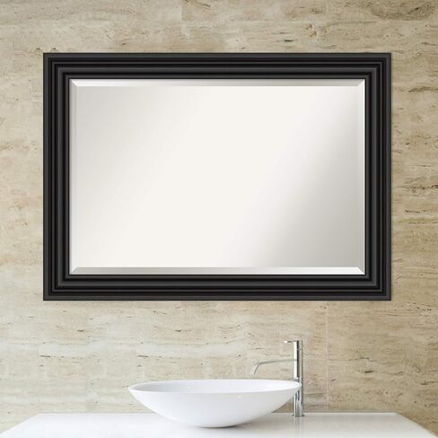 Amanti Art Bathroom Mirror, Colonial Black Wall Mirror for use as Bathroom Vanity Mirror Over Sink (30 x 42 in.) Beveled Mirror, Black Mirror, Traditional Mirror from WI, USA in Saudi Arabia