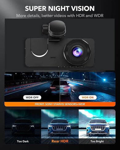 كاميرا داش كام، كاميرا داش كام ثلاثية القنوات أمامية وخلفية من الداخل، كاميرا لوحة قيادة بزاوية واسعة 1080 بيكسل كاملة الوضوح 170 درجة مع بطاقة 64 جيجابايت، مع رؤية ليلية بالأشعة تحت الحمراء، شاشة IPS مقاس 2 بوصة، مستشعر G، تسجيل حلقي in Kuwait