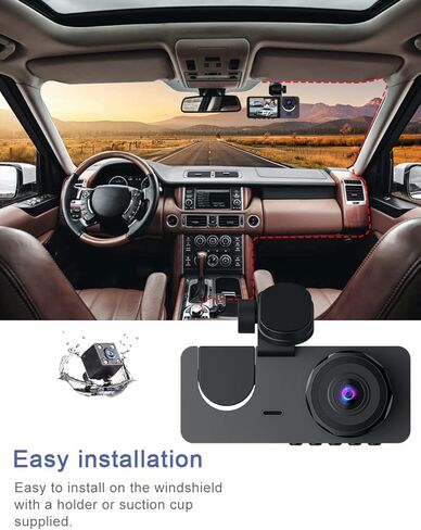 كاميرا داش كام، كاميرا داش كام ثلاثية القنوات أمامية وخلفية من الداخل، كاميرا لوحة قيادة بزاوية واسعة 1080 بيكسل كاملة الوضوح 170 درجة مع بطاقة 64 جيجابايت، مع رؤية ليلية بالأشعة تحت الحمراء، شاشة IPS مقاس 2 بوصة، مستشعر G، تسجيل حلقي in Kuwait