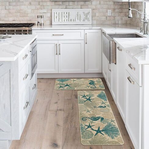 Artoid Mode Seahorses Whelks Coral Starfish Summer Kitchen Mats مجموعة من 2، ديكور المنزل سجاد مطبخ منخفض المستوى للأرضية - 17x29 و17x47 بوصة in Saudi Arabia