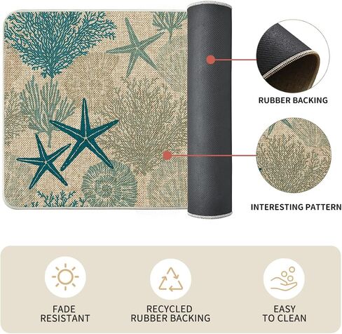 Artoid Mode Seahorses Whelks Coral Starfish Summer Kitchen Mats مجموعة من 2، ديكور المنزل سجاد مطبخ منخفض المستوى للأرضية - 17x29 و17x47 بوصة in Saudi Arabia