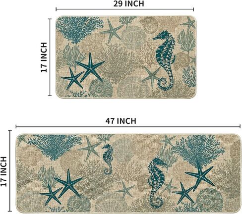 Artoid Mode Seahorses Whelks Coral Starfish Summer Kitchen Mats مجموعة من 2، ديكور المنزل سجاد مطبخ منخفض المستوى للأرضية - 17x29 و17x47 بوصة in Saudi Arabia