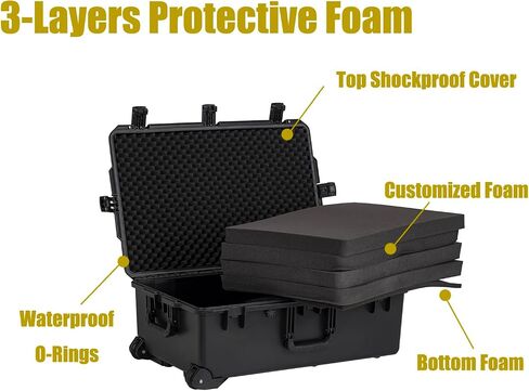 Impact Rolling Hard Case With Customizable Foam, Waterproof & Dustproof 24.6 x 19.7 x 14.4 Inches Protective Camera Case With Handle, Tool Box (Black) in Saudi Arabia