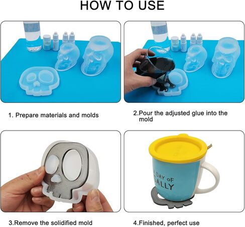 3 قطع قوالب جمجمة ثلاثية الأبعاد، قالب سيليكون جمجمة AIFUDA قالب جمجمة وجه ندبة من الراتنج مع 1 قالب كوستر جمجمة لحرف صب الإيبوكسي المصنوعة من الراتنج in Kuwait