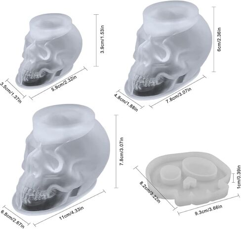 3 قطع قوالب جمجمة ثلاثية الأبعاد، قالب سيليكون جمجمة AIFUDA قالب جمجمة وجه ندبة من الراتنج مع 1 قالب كوستر جمجمة لحرف صب الإيبوكسي المصنوعة من الراتنج in Kuwait