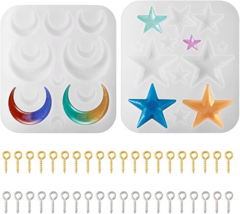 Craftdady 2Pcs Moon Star Pendant Silicone Mold Crescent Moon Resin Jewelry Casting Mold with Screw Eye Pin Peg Bails for DIY Resin Crafts Jewelry Making in Saudi Arabia