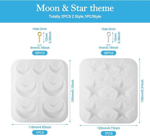 Craftdady 2Pcs Moon Star Pendant Silicone Mold Crescent Moon Resin Jewelry Casting Mold with Screw Eye Pin Peg Bails for DIY Resin Crafts Jewelry Making in Saudi Arabia