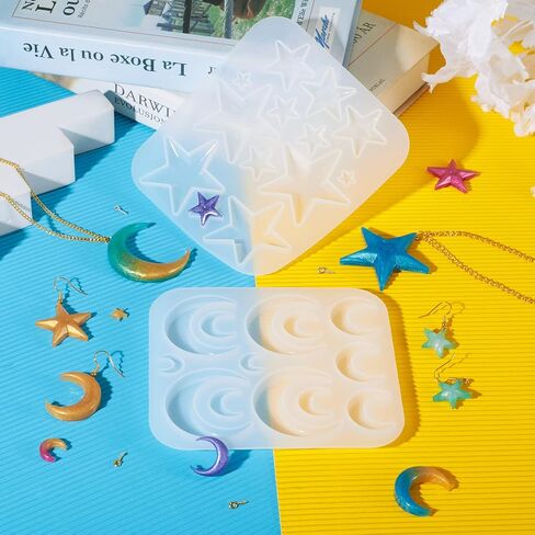 Craftdady 2Pcs Moon Star Pendant Silicone Mold Crescent Moon Resin Jewelry Casting Mold with Screw Eye Pin Peg Bails for DIY Resin Crafts Jewelry Making in Saudi Arabia