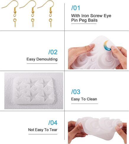 Craftdady 2Pcs Moon Star Pendant Silicone Mold Crescent Moon Resin Jewelry Casting Mold with Screw Eye Pin Peg Bails for DIY Resin Crafts Jewelry Making in Saudi Arabia