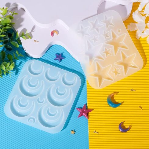 Craftdady 2Pcs Moon Star Pendant Silicone Mold Crescent Moon Resin Jewelry Casting Mold with Screw Eye Pin Peg Bails for DIY Resin Crafts Jewelry Making in Saudi Arabia
