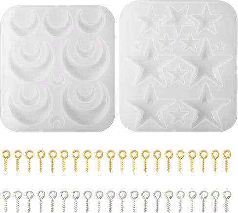 Craftdady 2Pcs Moon Star Pendant Silicone Mold Crescent Moon Resin Jewelry Casting Mold with Screw Eye Pin Peg Bails for DIY Resin Crafts Jewelry Making in Saudi Arabia