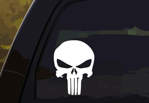 DW - ملصق لاصق من الفينيل مطبوع عليه شعار Punisher على شكل جمجمة للسيارة والشاحنات والشاحنات والشاحنات والكمبيوتر المحمول والنوافذ| أبيض | 5.5" in Kuwait